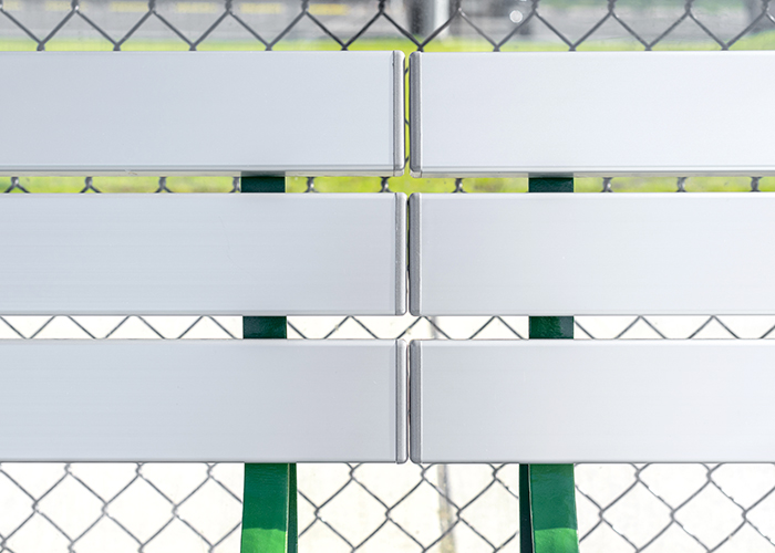 Park DDA Seats with anodised aluminium battens, Shamrock Green frames.