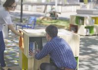 Pop-up library at Garema Place for #BackyardExperiment. Photo: Micah Osis.