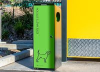 Custom dog litter bin, with Viper Green front panel, Textura Monument housing.