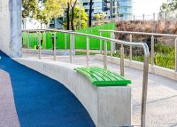 Linea Curved Bench (LIB6-C, tailored curve and length) in Viper Green.