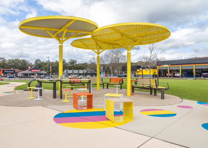 ChillOUT Tree (CT1, 2700mm, 2700mm, 3100mm) Powered, Spandek and Perforated roof, in Brilliant Yellow.