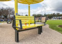 Aria Seating System (2S-C45-2S) in Brilliant Yellow, aluminium Curly Birch and Textura Woodland Grey.
