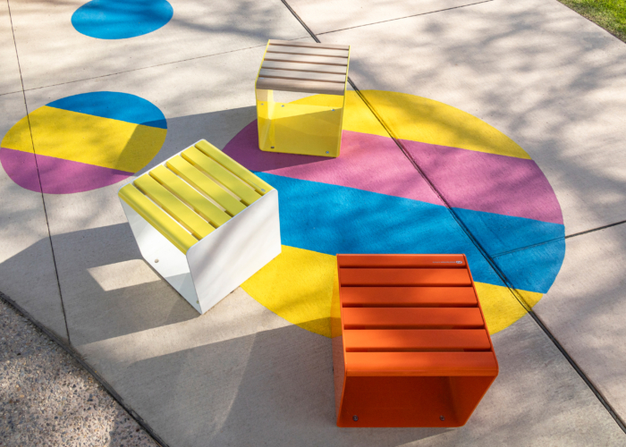 Linea Cube (LIC6) in Brilliant Yellow, Pearl White, aluminium Curly Birch and Sensation Orange.