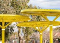 ChillOUT Tree (CT1, 2700mm, 2700mm, 3100mm) Powered, Spandek and Perforated roof, in Brilliant Yellow.
