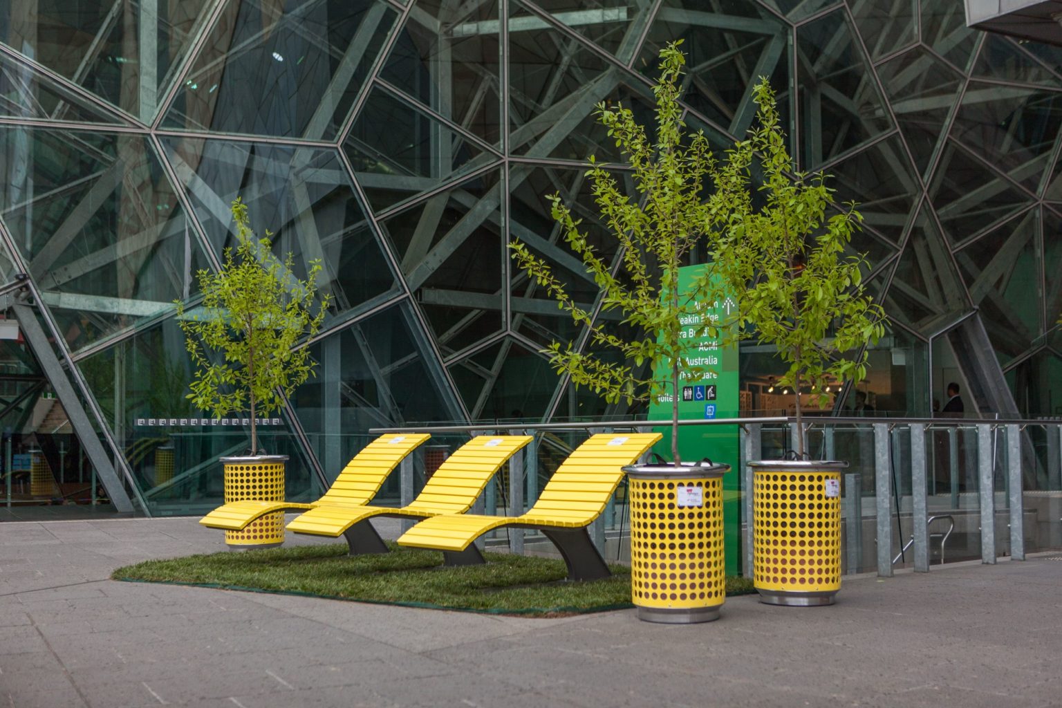 Mall Sun Lounge and Rim Bins in Brilliant Yellow