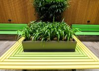 Mall Mitred Slim Bench, in Brilliant Yellow and Lycra Strip, and Mall Seat in Viper Green.