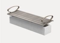 Mall Bench (CMM4) with Elliptical Arms, plinth-fixed, aluminium Beach Oak battens and Textura Jasper frame.