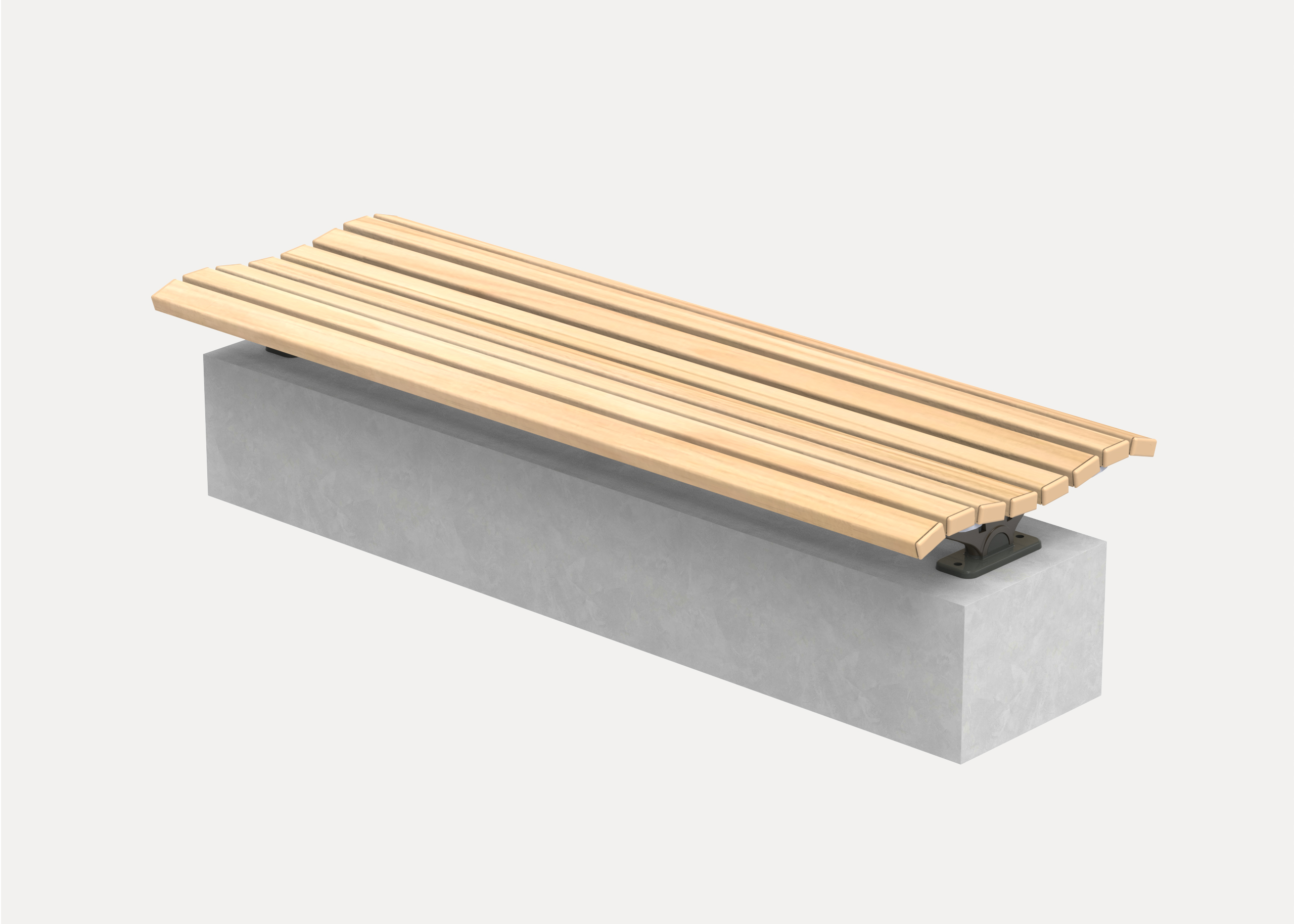 Mall Bench (CMM4) with Plinth-fixed, aluminium Curly Birch battens and Jasper frame.