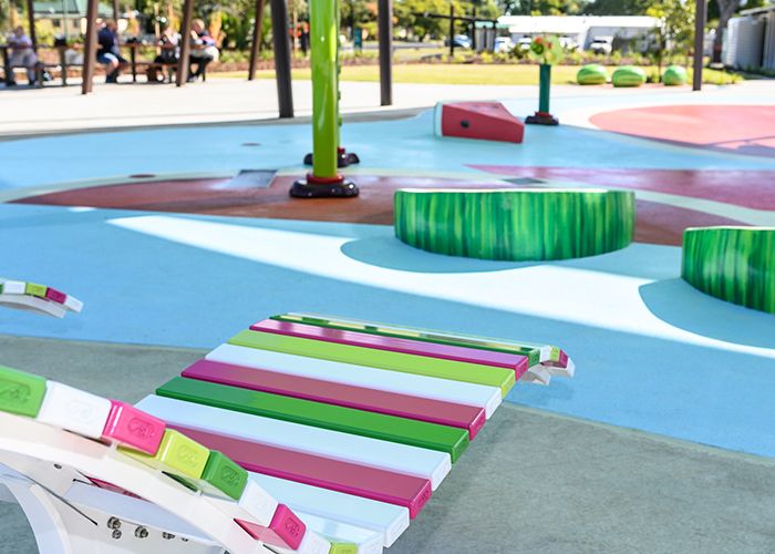 Mall Sun Lounges with Pearl White, Telemagenta Pink, Lycra Strip Green, Viper Green and Shamrock battens.