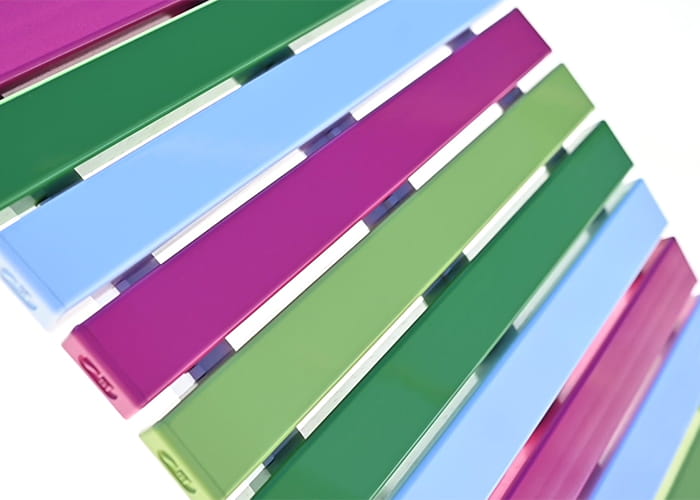 Mall Sun Lounges with Pearl White, Telemagenta Pink, Lycra Strip Green, Viper Green and Shamrock battens.