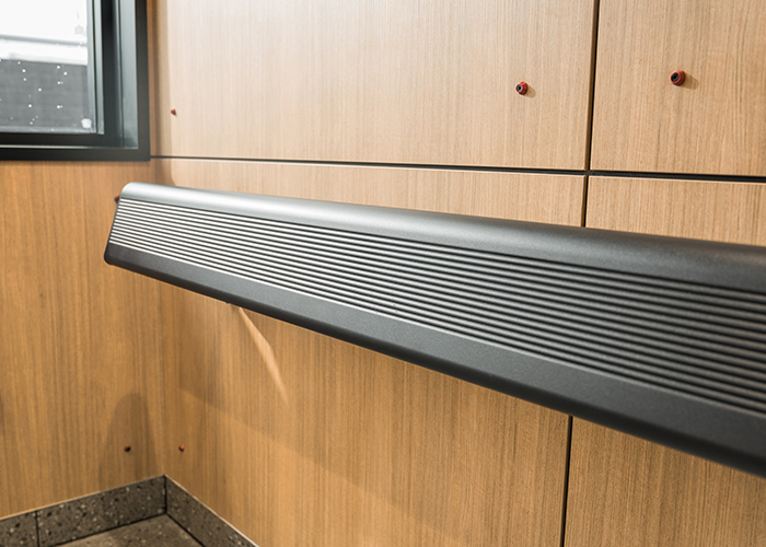 Aero Leaning Rail (AR1) wall fixed, powder coated in Night Sky.