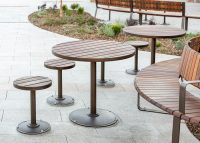 Cafe Setting (T1 and S1), battened top in Spotted Gum hardwood, Textura Dark Bronze frame.