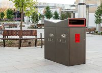 Escola eBin (EBIN-E240) in Textura Dark Bronze with Lobster Red insert.