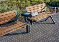 Aria Seats and PowerMe Table - Jarrah battens and Sable Bass frames.