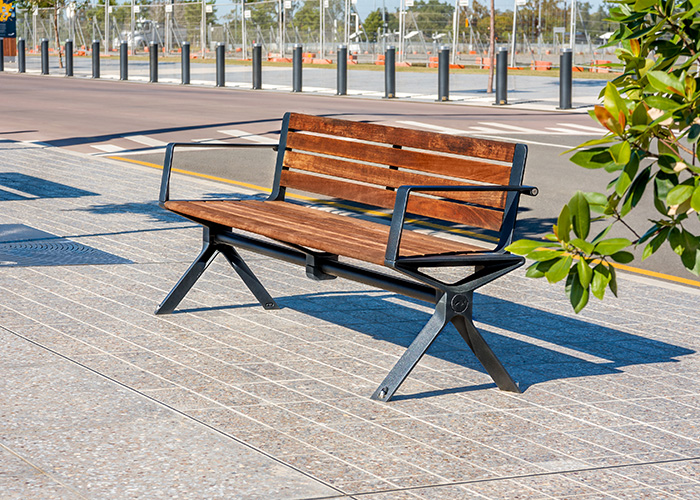 Aria Seat with Jarrah battens and Sable Bass frames.