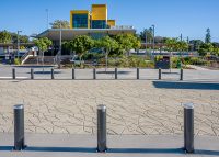 Wide Bollards - surface fixed, some removable, powdercoated in Sable Bass.