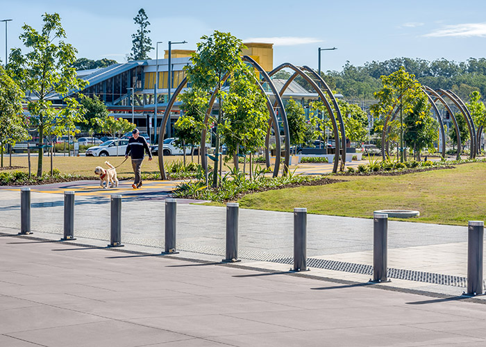 Wide Bollards - surface fixed, some removable, powdercoated in Sable Bass.