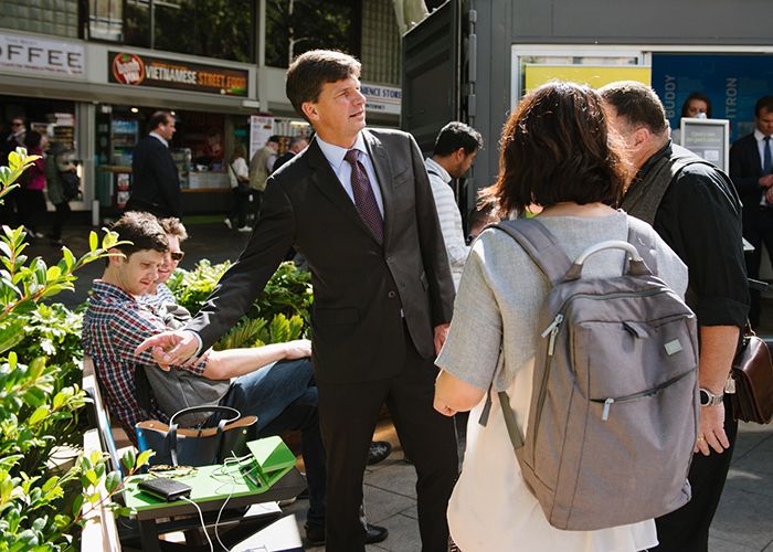 Assistant Minister for Cities Angus Taylor checks out PowerMe at the official opening. Photo: WE-EF
