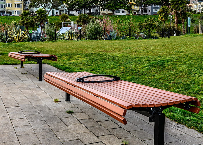 Classic Plaza benches with custom dividers.