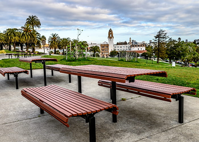 Five years on from installation: Mission Dolores Classic Plaza Settings.