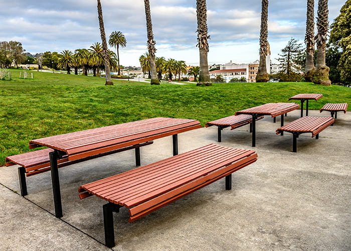 Five years on from installation: Mission Dolores Classic Plaza Settings.