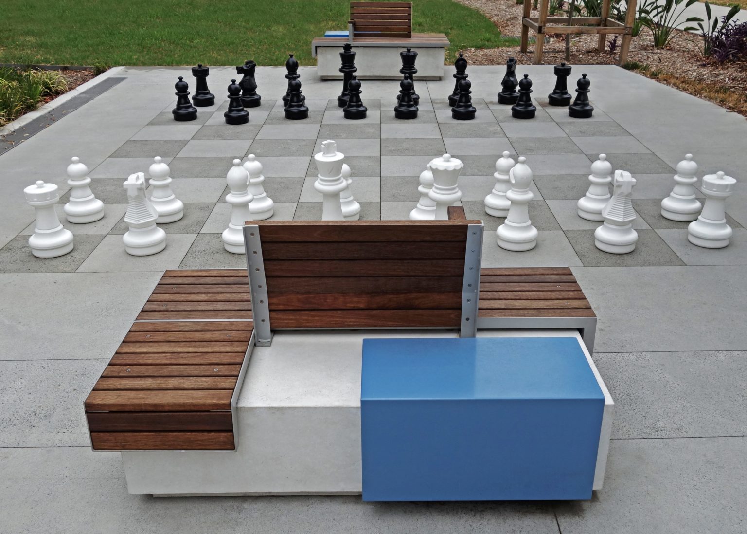 Giant chessboard at the Mondo for interactive afternoons.
