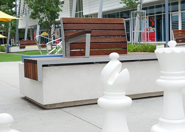 Giant chessboard at the Mondo for interactive afternoons.