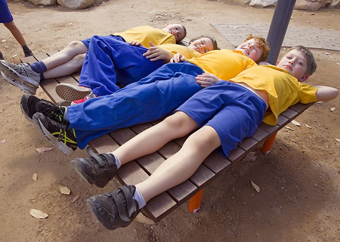 Marrickville PS students with their new platform bench.