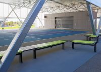 Aria Benches, Lycra Strip battens with Textura Monument frames and connector panels.