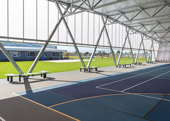 Aria Benches, Lycra Strip battens with Textura Monument frames and connector panels.