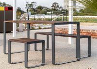Linea Setting with Table (LIT10-DDA, 1800mm) and Benches (LIB6) with side-access for wheelchair users.