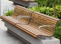 Plinth-mounted Classic Galleria Seats, eco-certified Jarrah hardwood battens, Palladium Silver frame.