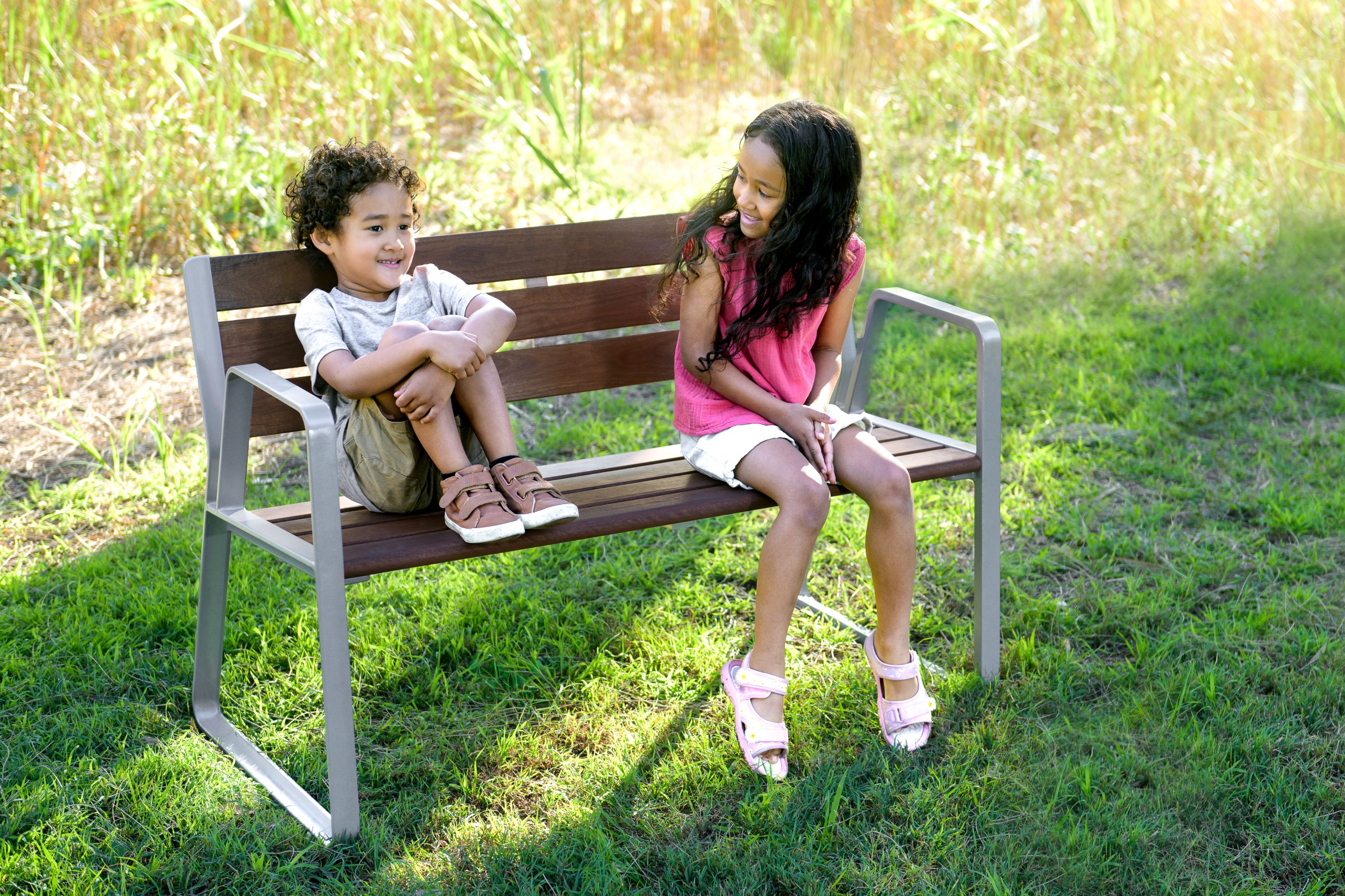 Piatto Love Seat (1200) with eco-certified hardwood battens and Palladium Silver frame.