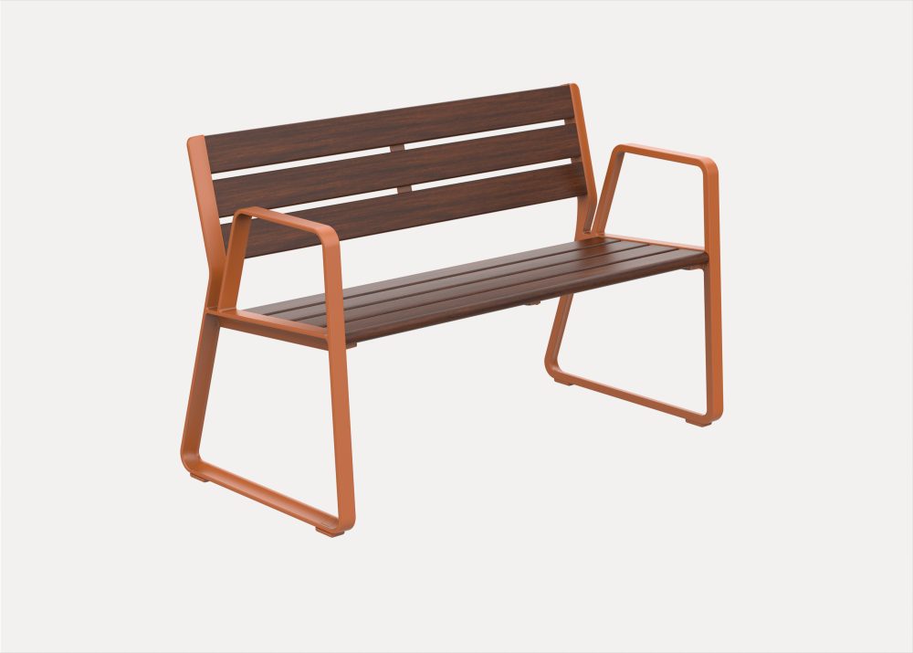 Piatto Love Seat (1200mm) with Aluminium Bush Cherry battens and Bistro Orange frames.