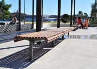 Picnic shelters with settings and benches provide option for sitting at different times of the day.