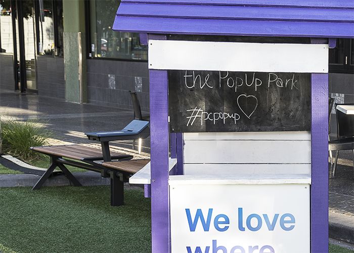Aria Bench with PowerMe Table, 2B-PM-2B, at Point Cook Pop-Up Park.