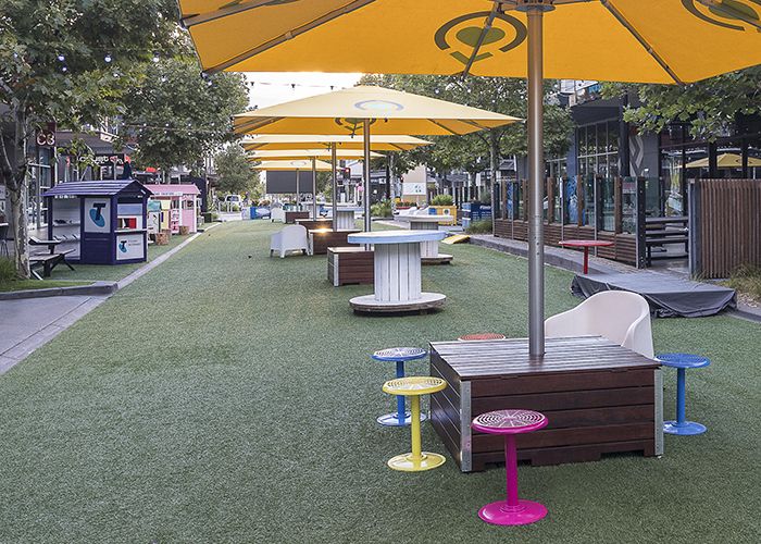 Colourful Cafe Stools provide places to sit, rest and eat throughout the park.