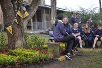 Students enjoying a chat on the R U OK? Bench.