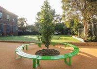 Tailored circular bench in Viper Green for the upgraded Randwick Public School campus.