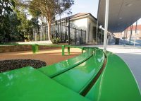 Tailored circular bench in Viper Green for the upgraded Randwick Public School campus.