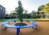 Tailored circular bench in Bondi Blue for the upgraded Randwick Public School campus.