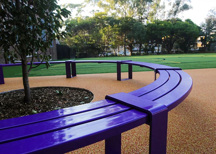 Tailored circular bench in Dark Violet for the upgraded Randwick Public School campus.