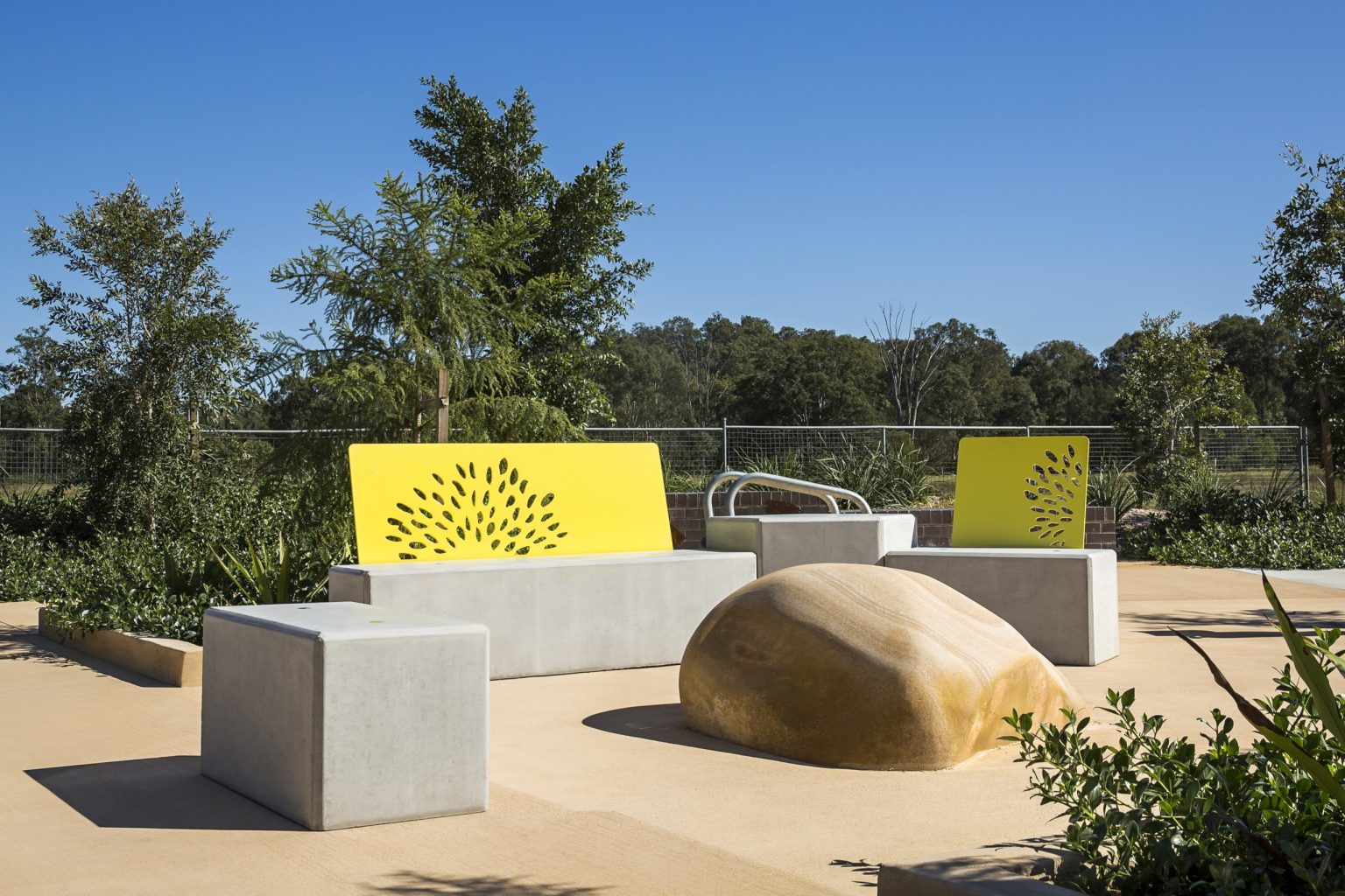 Sunshine yellow seat backs in custom design by Cardno.
