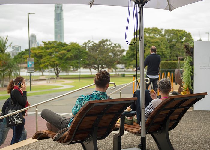 Mall Sun Lounges, with a standalone PowerMe, offered a relaxing waterfront view.