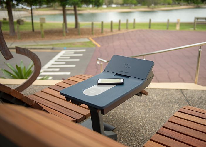 The PowerMe Table offers wireless charging through the tabletop.
