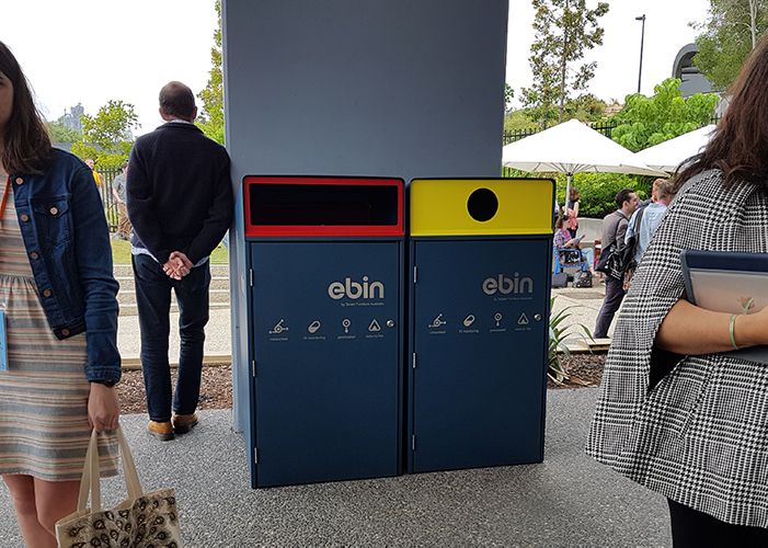 Escola eBins, in garbage and recycling configurations, with fill monitoring.