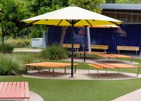 Custom Platform designed by Urbis, in Lobster Red, Sensation Orange, Safety Yellow and Brilliant Yellow.