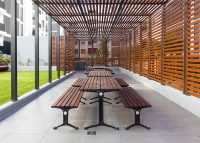 Mall Settings are sheltered and paired with barbeques for enjoying the outdoors.