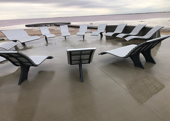 Double and single Mall Sun Lounges, subsurface fixed in concrete. Photo: Thomson Hay Landscape Architects.