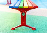 Mall Slim Bench in DuraBright Lobster Red, Orange, Yellow, Viper Green, Bondi Blue and Jaybird.